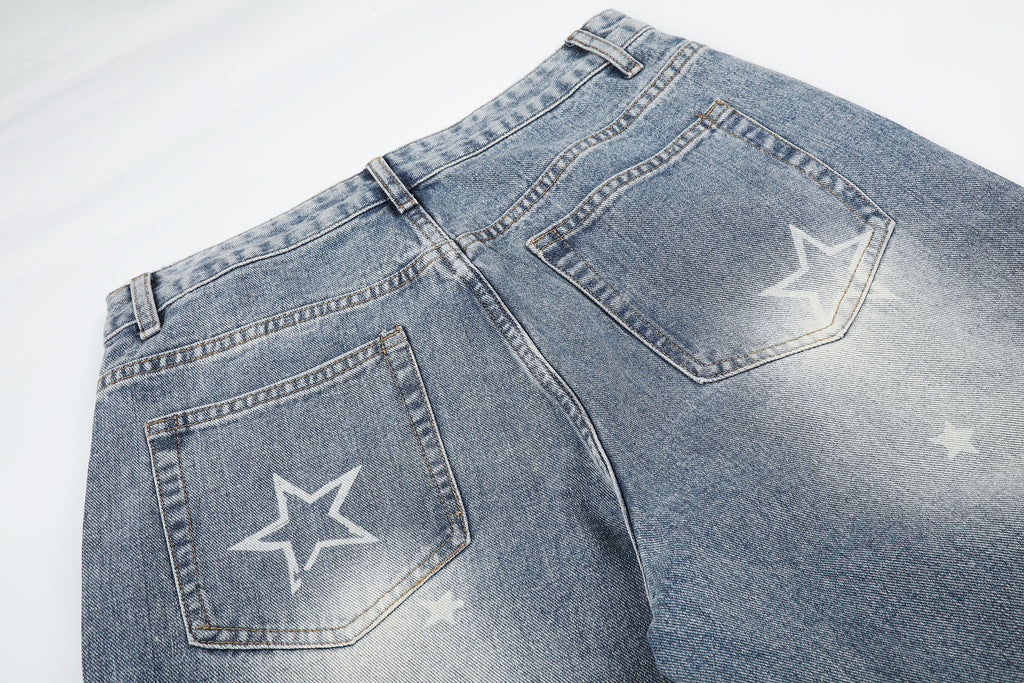 DONOTLOGO Urban Edge Collection | Unisex Relaxed Fit Denim Jeans | Bold Star Embroidery & Ripped Wash Finish with Classic Cotton Denim Fabric