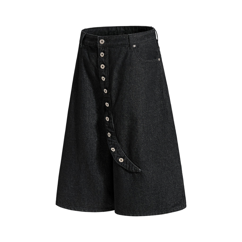 DONOTLOGO Deconstructed Diagonal Fly Denim Shorts | Unisex Oversized Wide-Leg Capris | High Street Raw Edge Design