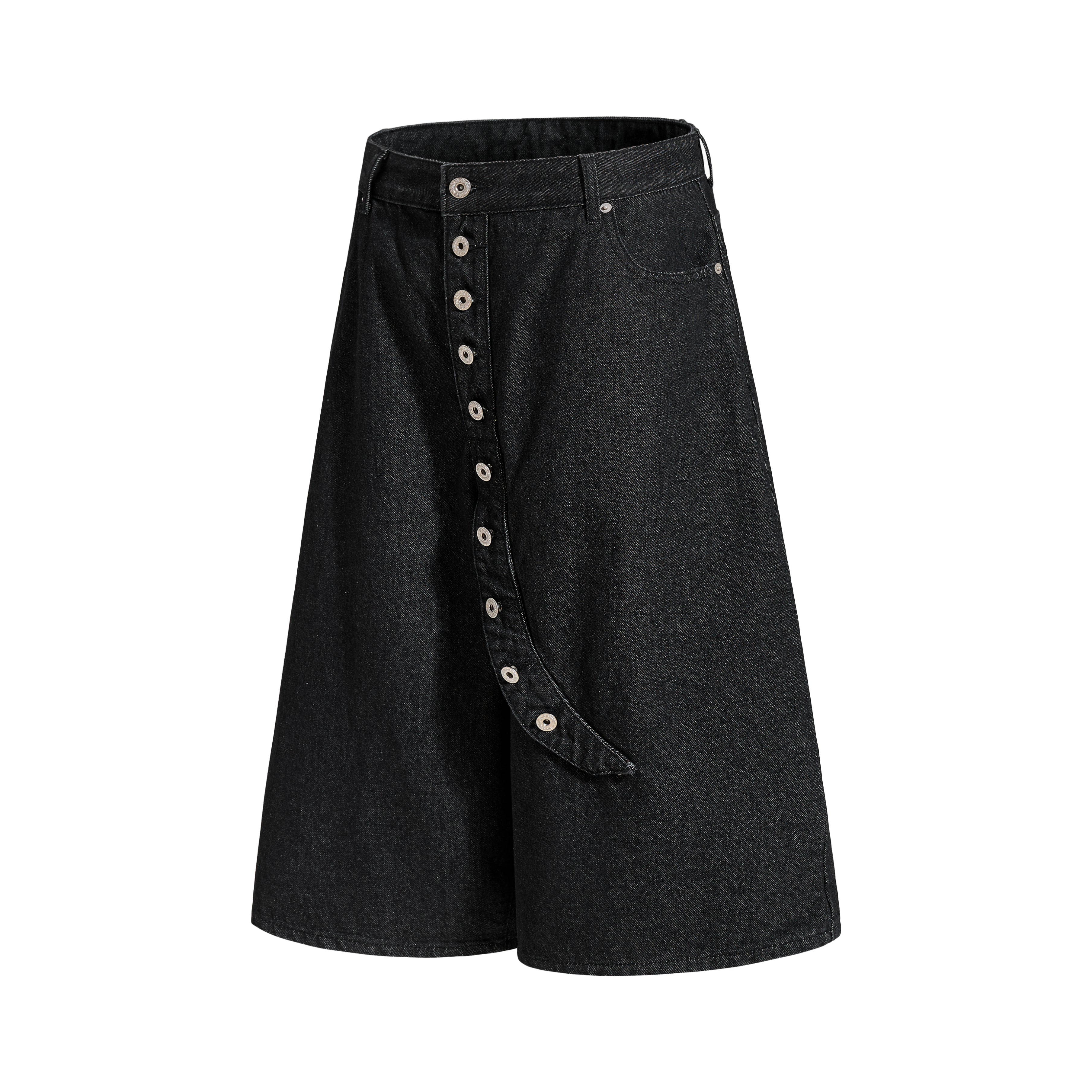 DONOTLOGO Deconstructed Diagonal Fly Denim Shorts | Unisex Oversized Wide-Leg Capris | High Street Raw Edge Design