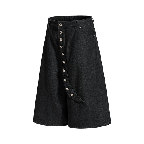 DONOTLOGO Deconstructed Diagonal Fly Denim Shorts | Unisex Oversized Wide-Leg Capris | High Street Raw Edge Design