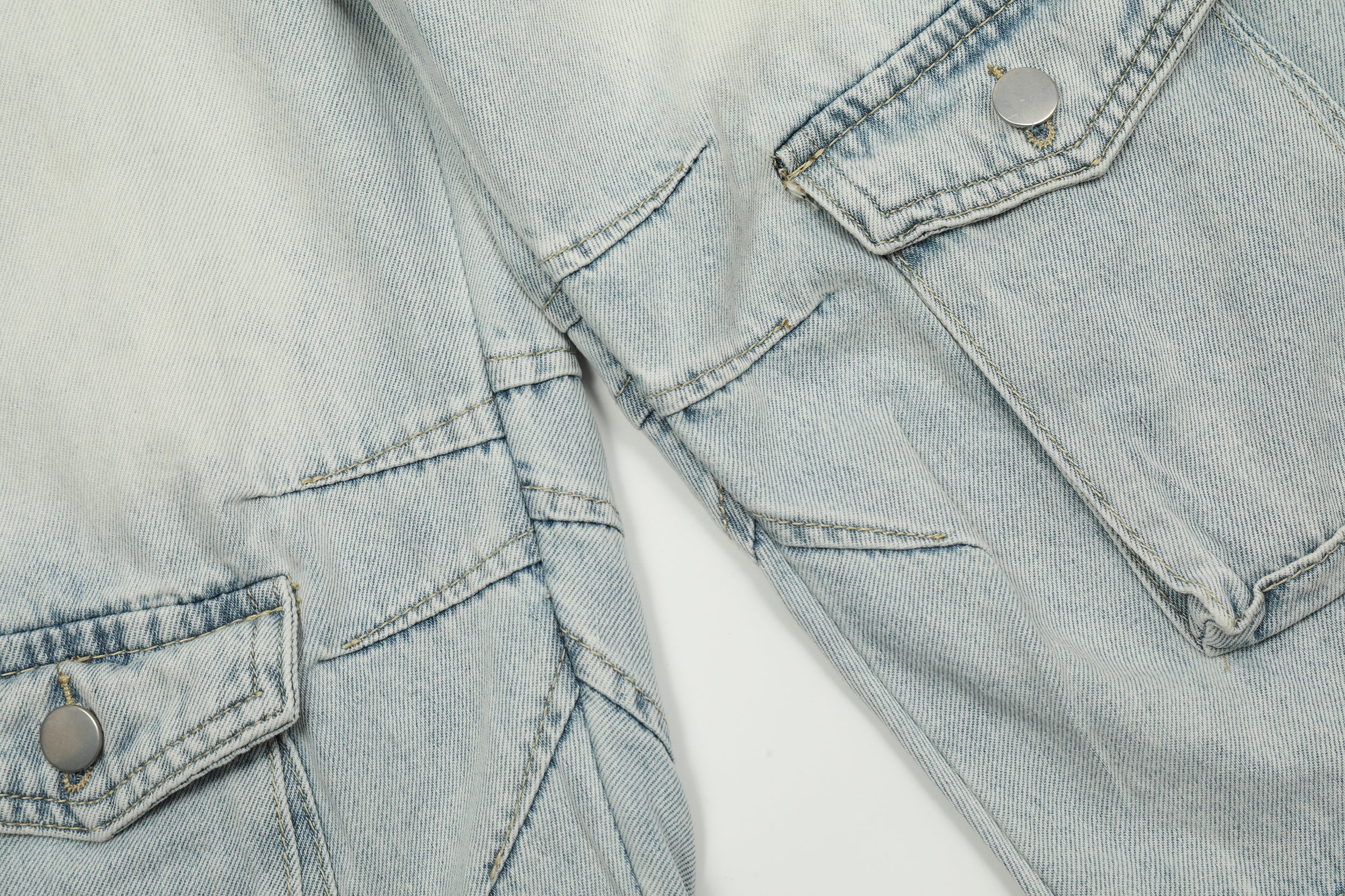 Unisex Vintage Washed Multi-Pocket Denim Cargo Pants