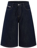 DONOTLOGO Retro Black Raw Denim Shorts | Unisex Y2K Wide Leg Trousers with Minimalist Design | High Street Relaxed Fit Bottoms