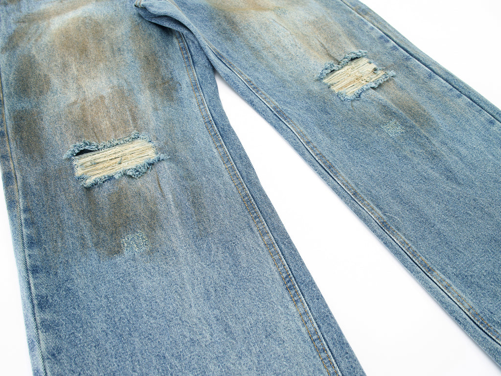 DONOTLOGO Oversized Distressed Denim Jeans - Unisex Baggy Trousers with Ripped Knees & Whisker Effect - Edgy Streetwear Bottom with Wide Leg Silhouette