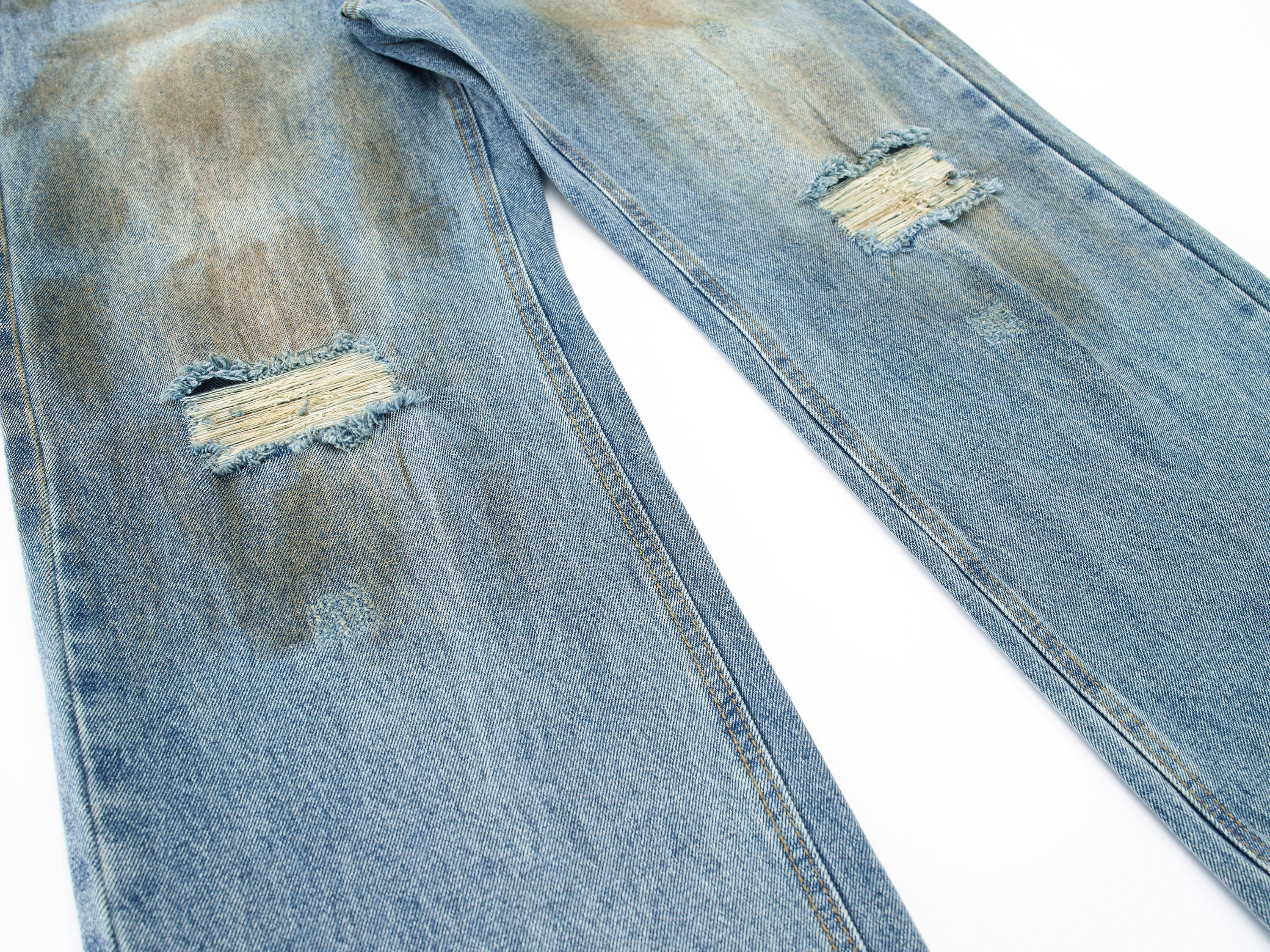 DONOTLOGO Oversized Distressed Denim Jeans - Unisex Baggy Trousers with Ripped Knees & Whisker Effect - Edgy Streetwear Bottom with Wide Leg Silhouette