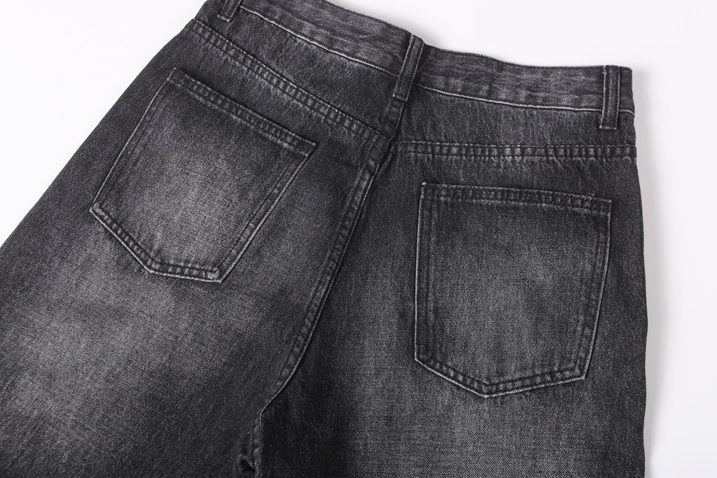 DONOTLOGO Deconstructed Black Baggy Denim Pants | Unisex Y2K Wide Leg Trousers with Bold Metal Studs | High Street Relaxed Fit Bottoms