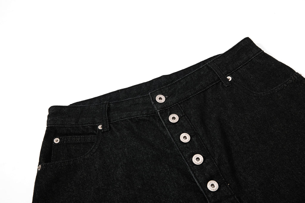 DONOTLOGO Deconstructed Diagonal Fly Denim Shorts | Unisex Oversized Wide-Leg Capris | High Street Raw Edge Design