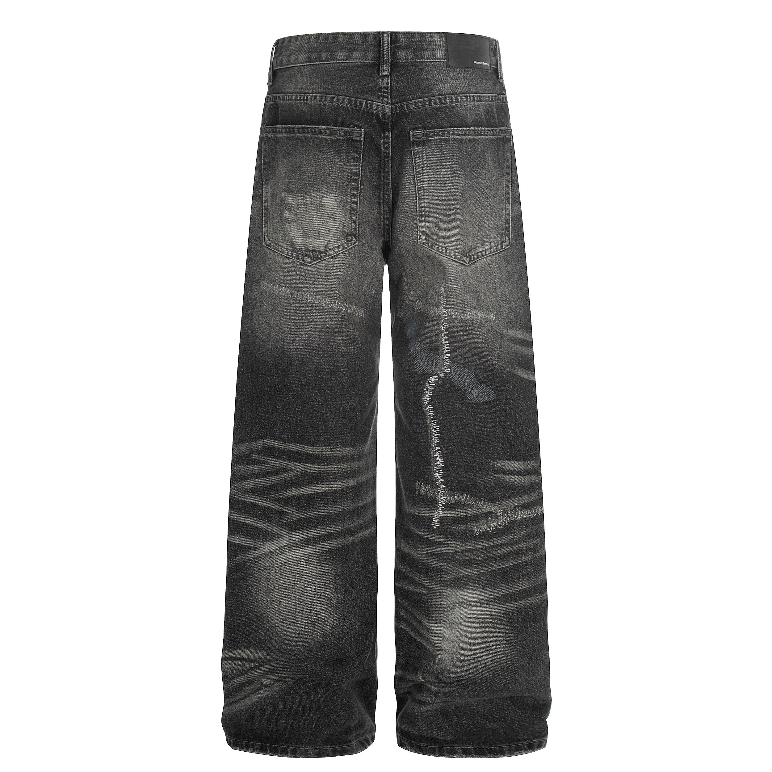 DONOTLOGO Urban Heritage Collection | Unisex Oversized Cat Whisker Denim | Retro Aesthetic High-Rise Wide-Leg Bottoms with Authentic Fade Detail