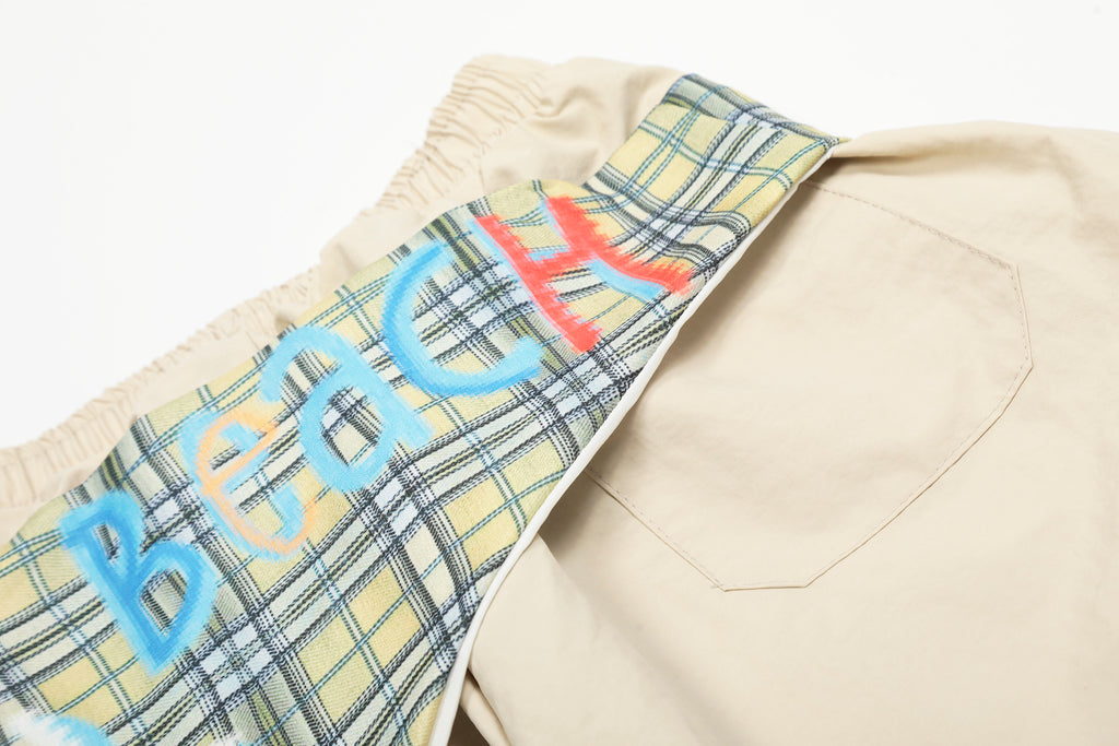 DONOTLOGO Urban Streetwear Collection | Unisex Relaxed Silhouette Cargo Pants | Bold Plaid & Graffiti Motif & Soft Cotton Blend Fabric