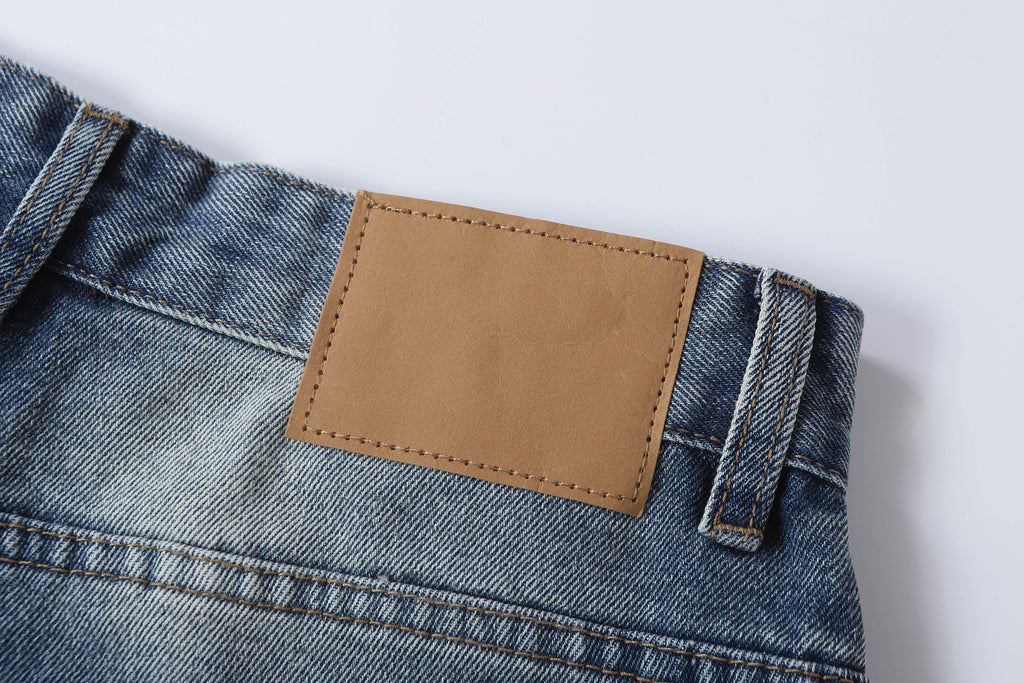 DONOTLOGO Retro Blue Baggy Denim Shorts | Unisex Y2K Wide Leg Trousers with Natural Whiskering & Fade | High Street Relaxed Fit Bottoms
