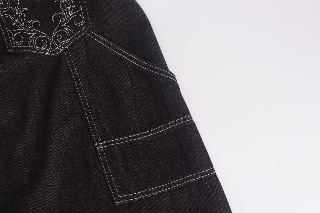 DONOTLOGO Gothic Streetwear Aesthetic | Unisex Oversized Baggy Jeans | Raw Denim with Double Belt Loops, Vine Embroidery & Structural Seams