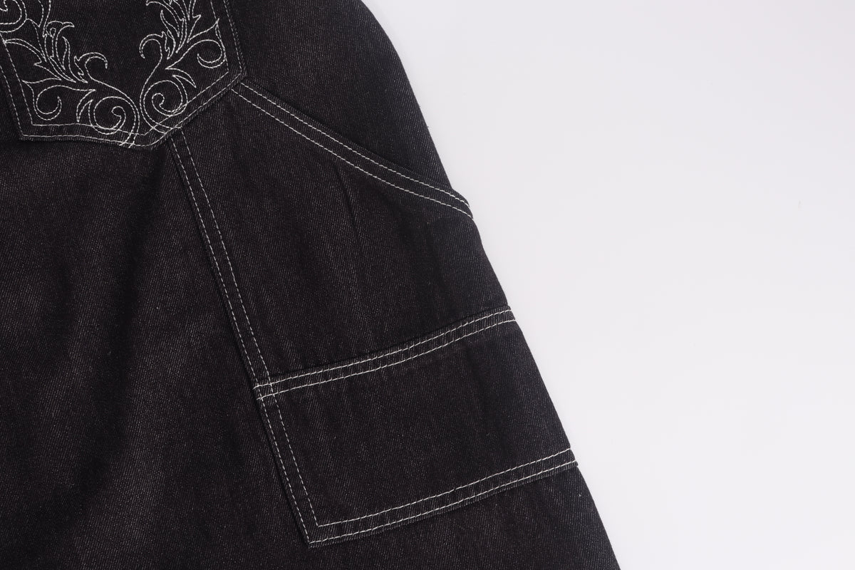 DONOTLOGO Gothic Streetwear Aesthetic | Unisex Oversized Baggy Jeans | Raw Denim with Double Belt Loops, Vine Embroidery & Structural Seams