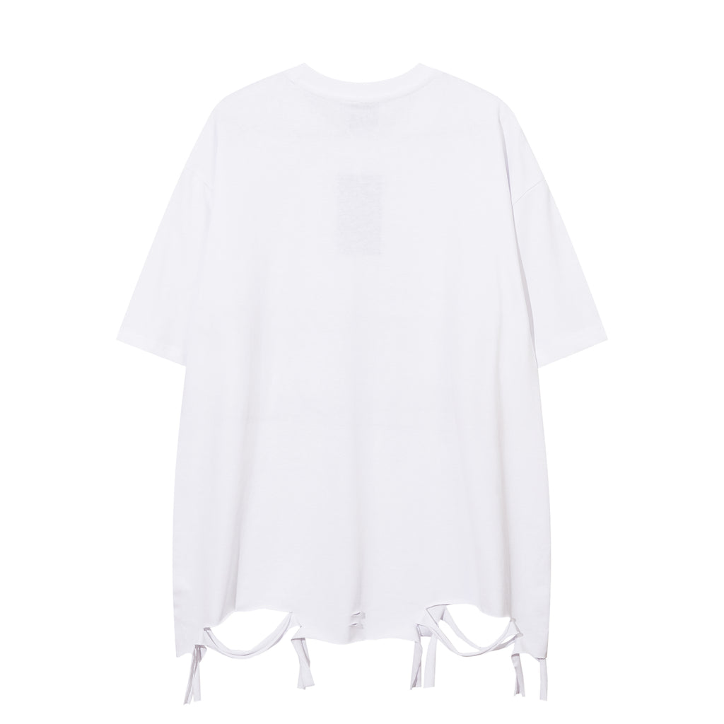 DONOTLOGO Bold Cat Print & Chain Accent Tee | Unisex Y2K Oversized Distressed Top | Retro High Street Summer Shirt