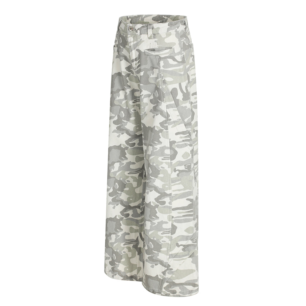 Unisex Distressed Snow Camo Pants