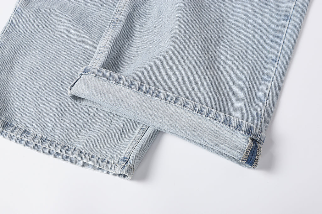DONOTLOGO Retro Blue Baggy Denim Pants | Unisex Y2K Wide Leg Trousers with Natural Whiskering & Fade | High Street Relaxed Fit Bottoms