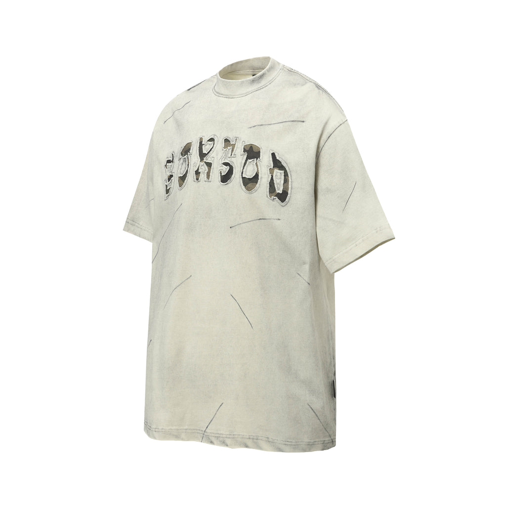 DONOTLOGO Urban Grunge Collection | Unisex Relaxed Fit Tee | Bold Camo Letter Appliqué & Scratch Motif with Soft Cotton Fabric