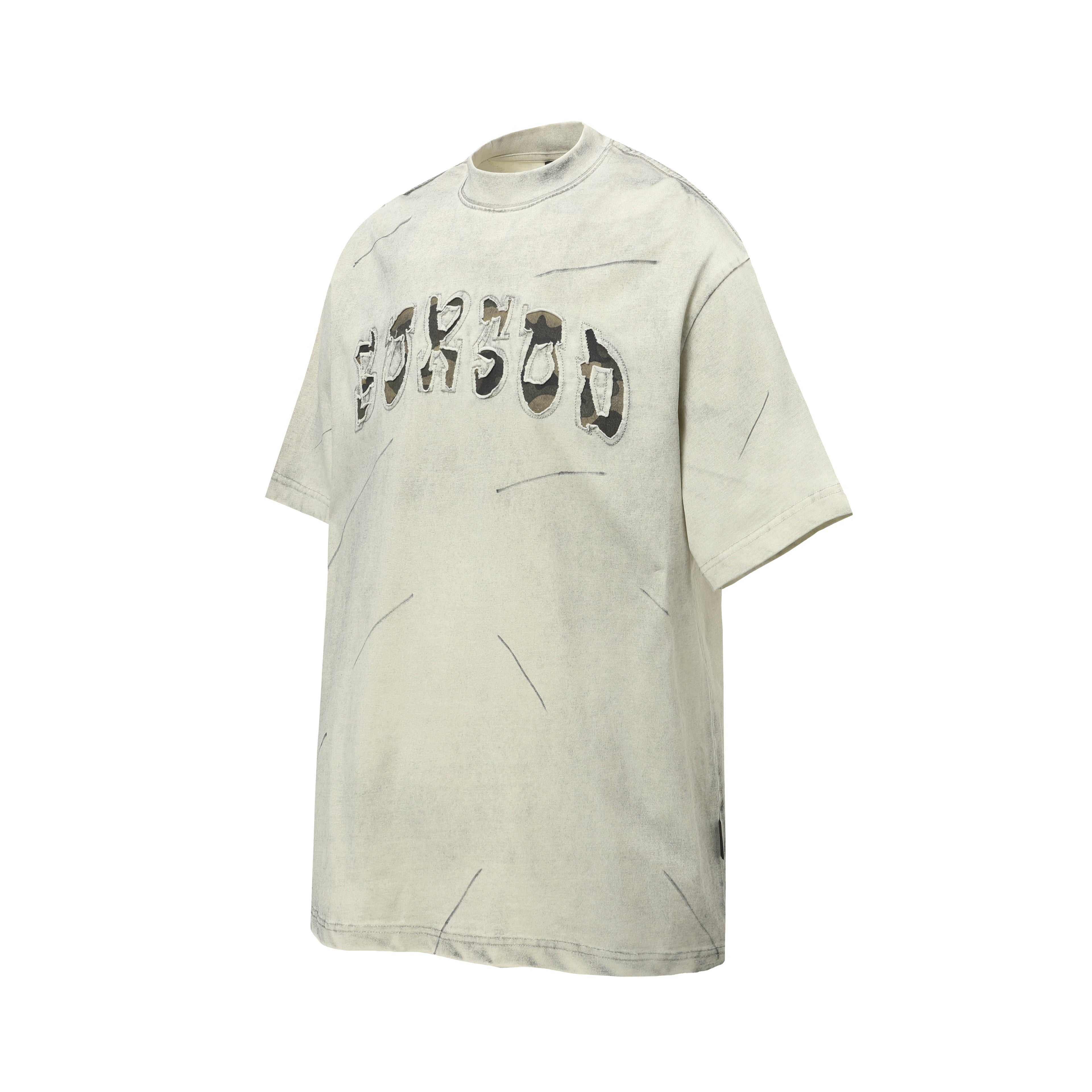 DONOTLOGO Urban Grunge Collection | Unisex Relaxed Fit Tee | Bold Camo Letter Appliqué & Scratch Motif with Soft Cotton Fabric