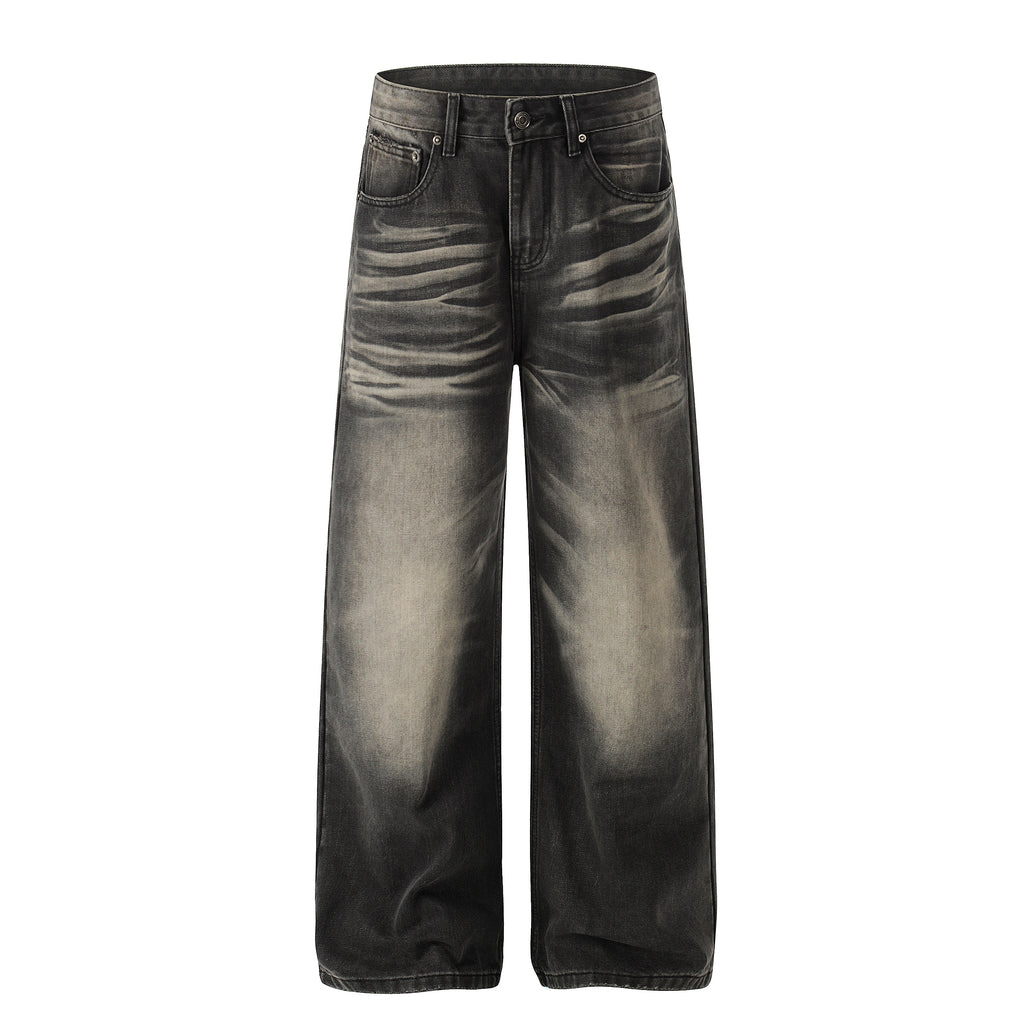 DONOTLOGO Urban Heritage Collection | Unisex Oversized Cat Whisker Denim | Retro Aesthetic High-Rise Wide-Leg Bottoms with Authentic Fade Detail