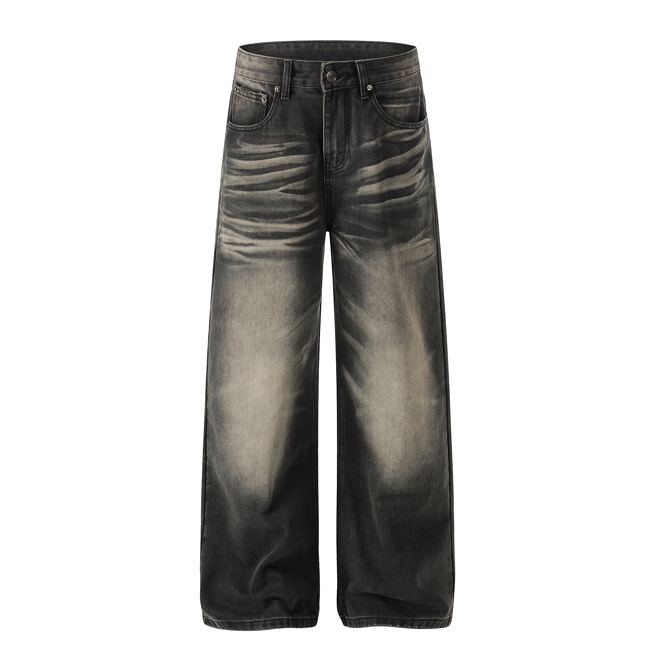 DONOTLOGO Urban Heritage Collection | Unisex Oversized Cat Whisker Denim | Retro Aesthetic High-Rise Wide-Leg Bottoms with Authentic Fade Detail
