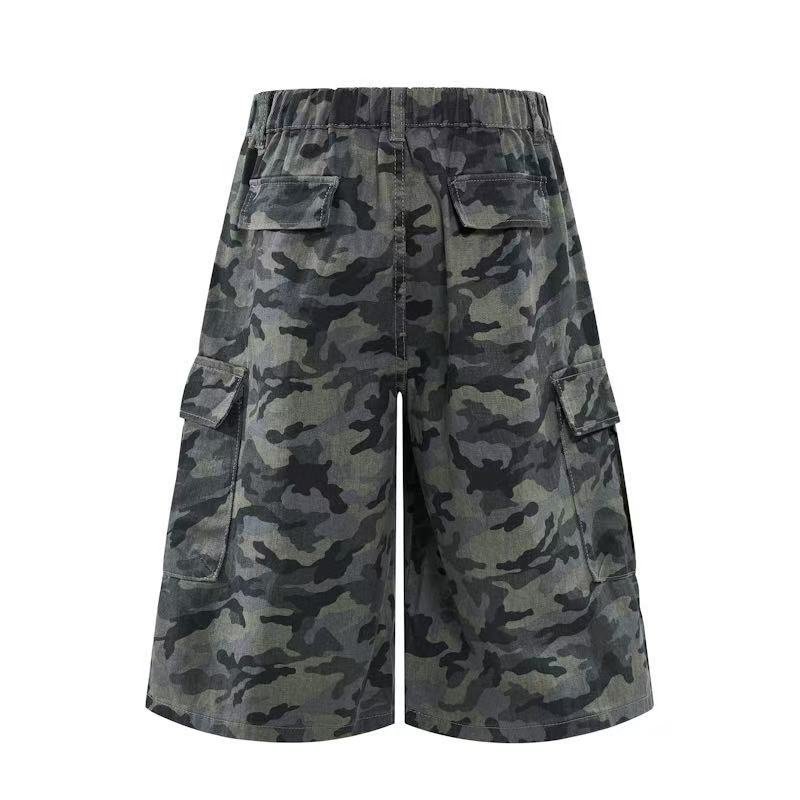 DONOTLOGO Heavy Distressed Camo Cargo Pants | Unisex Y2K Oversized 3/4 Length Trousers | Vintage Military High Street Baggy Shorts