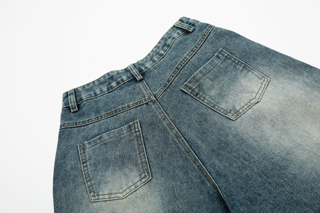 Unisex Floral Print Design Denim Jeans