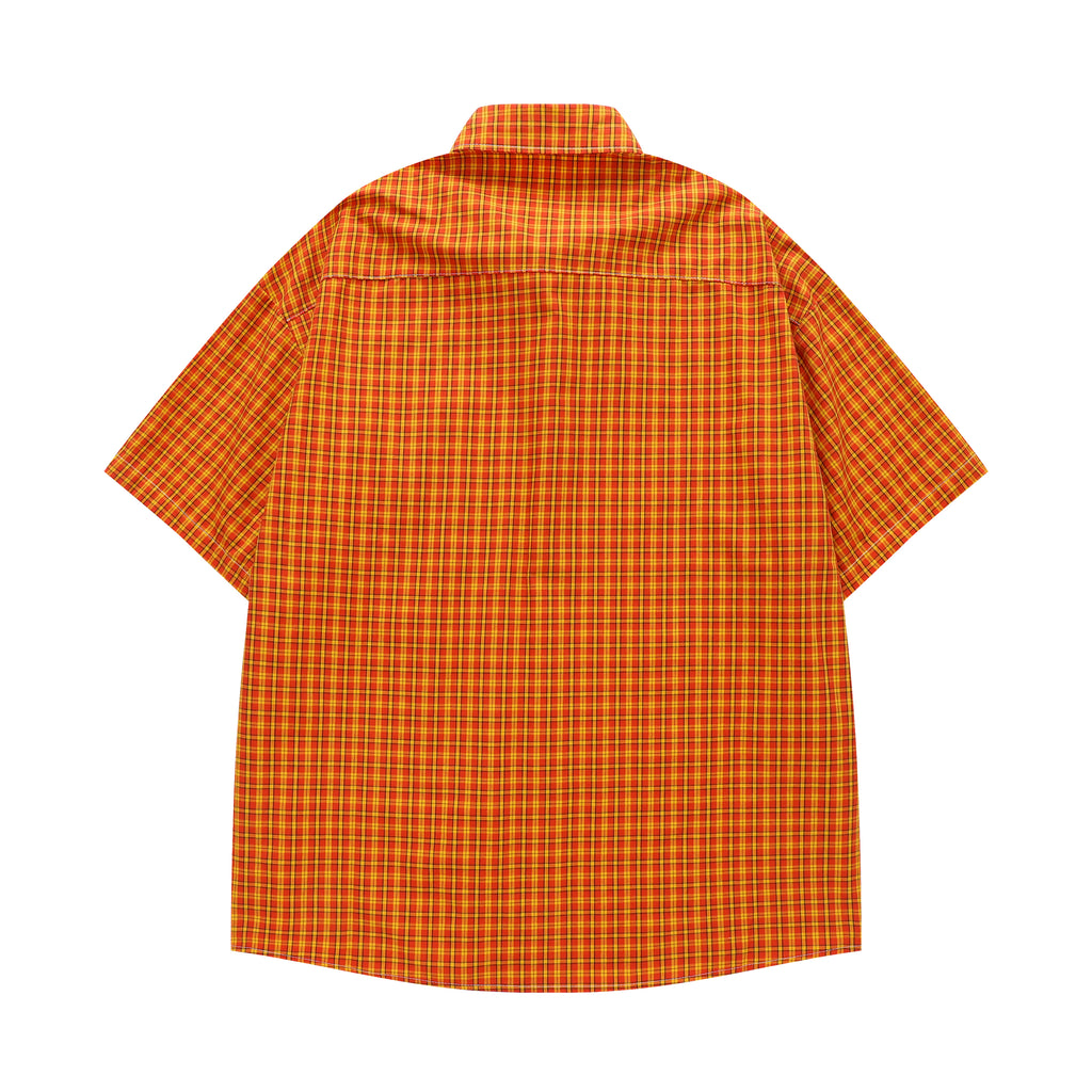 DONOTLOGO Unfailing Retro Grid Shirt | Unisex Oversized Summer Streetwear | Orange Tartan Embroidery Tee