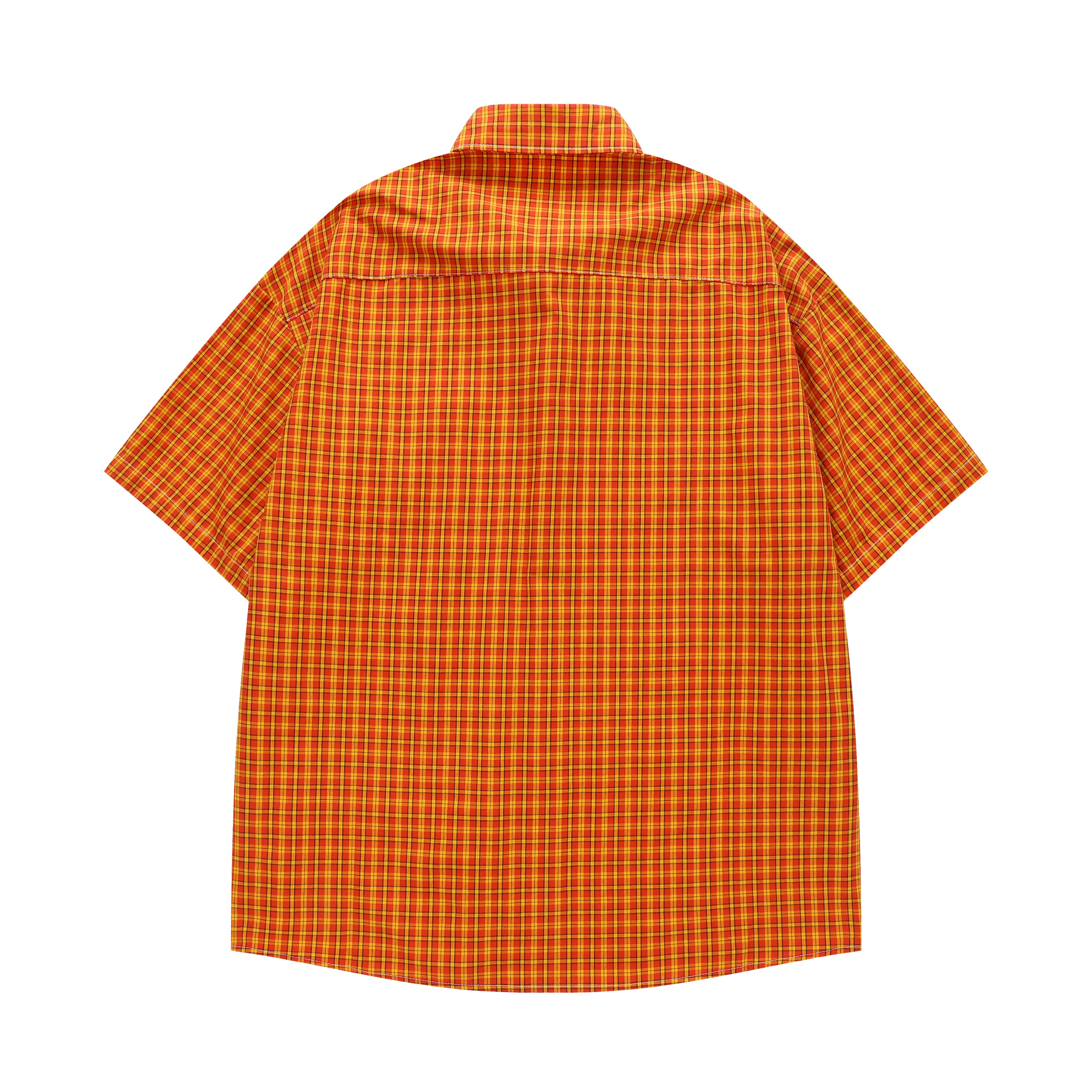 DONOTLOGO Unfailing Retro Grid Shirt | Unisex Oversized Summer Streetwear | Orange Tartan Embroidery Tee