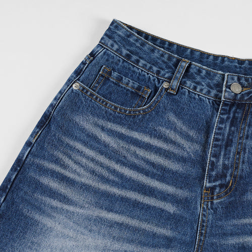 DONOTLOGO Heavy Cat Whisker Washed Wide-Leg Denim | Unisex Y2K Oversized 7-Inch Trousers | Vintage High Street Baggy Shorts