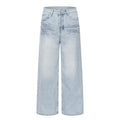 DONOTLOGO Retro Blue Baggy Denim Pants | Unisex Y2K Wide Leg Trousers with Natural Whiskering & Fade | High Street Relaxed Fit Bottoms