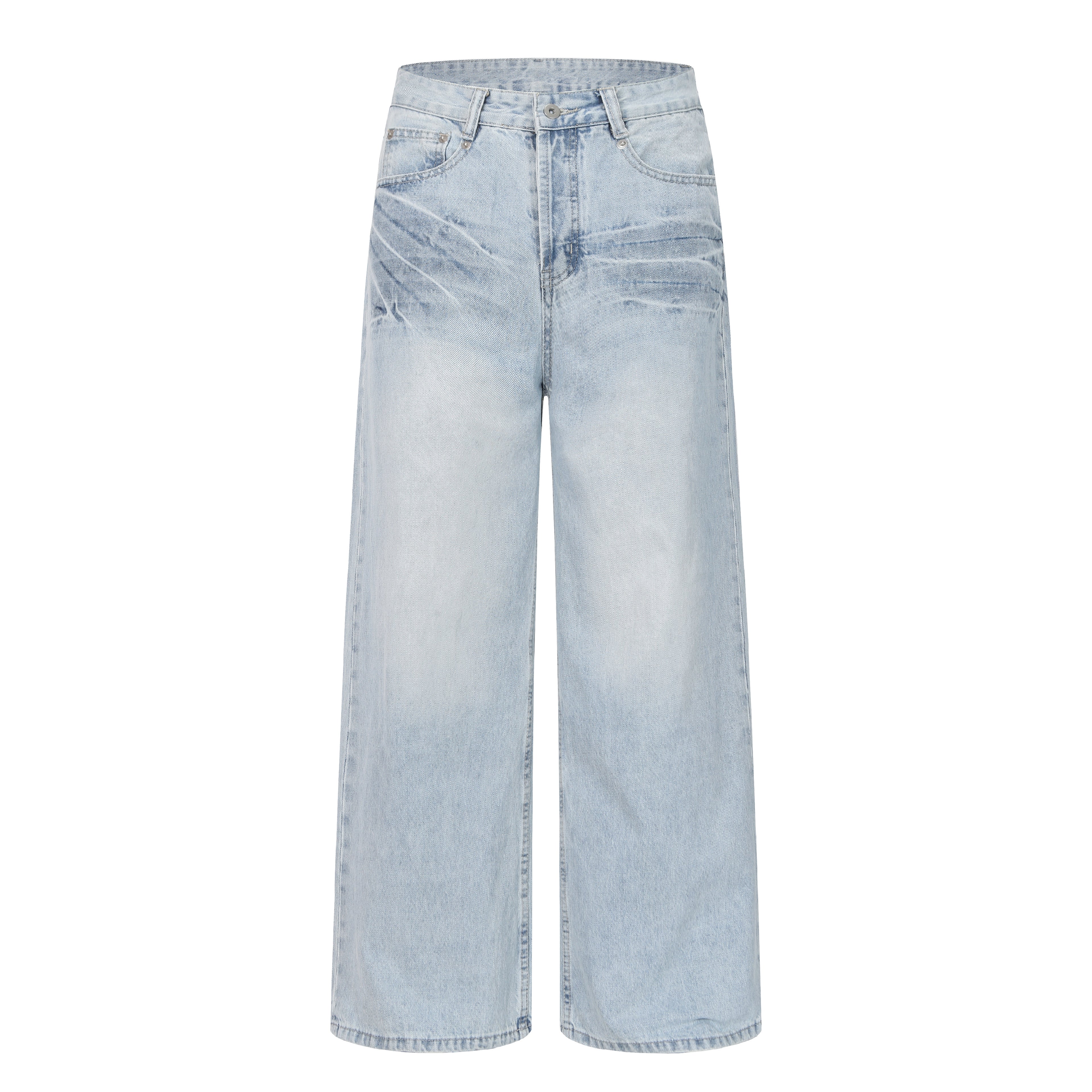 DONOTLOGO Retro Blue Baggy Denim Pants | Unisex Y2K Wide Leg Trousers with Natural Whiskering & Fade | High Street Relaxed Fit Bottoms