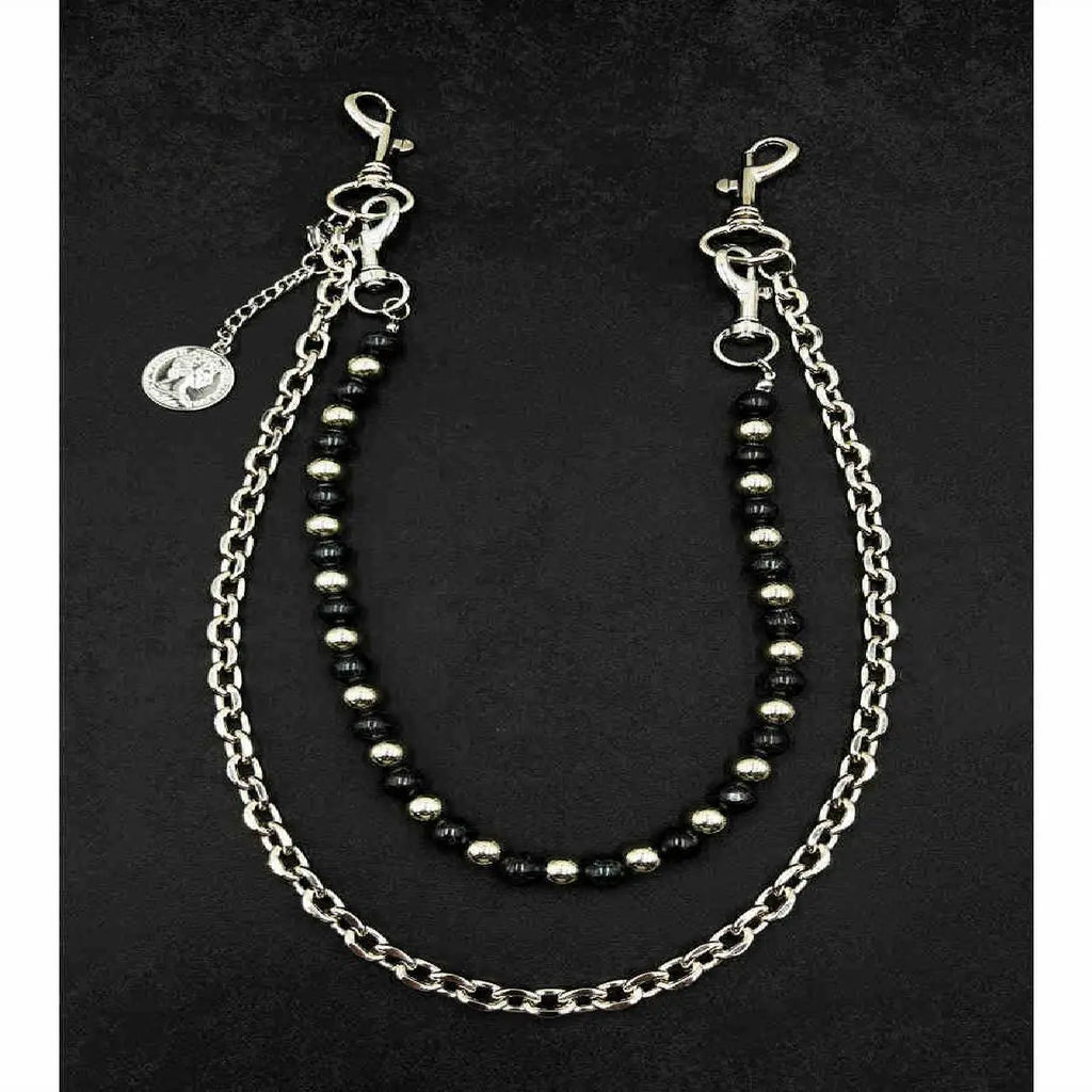 New Black Pattern Detachable Double-Layer Waist Chain – Unisex Hip-Hop Retro Vibe Denim Accessory