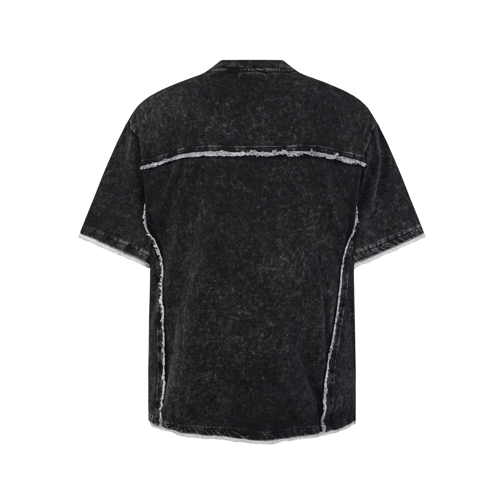 DONOTLOGO Wasteland Revival Collection | Unisex Relaxed Fit Deconstructed Tee | Bold Diagonal Raw Seaming & Faded Wash Finish with Heavyweight Cotton Fabric