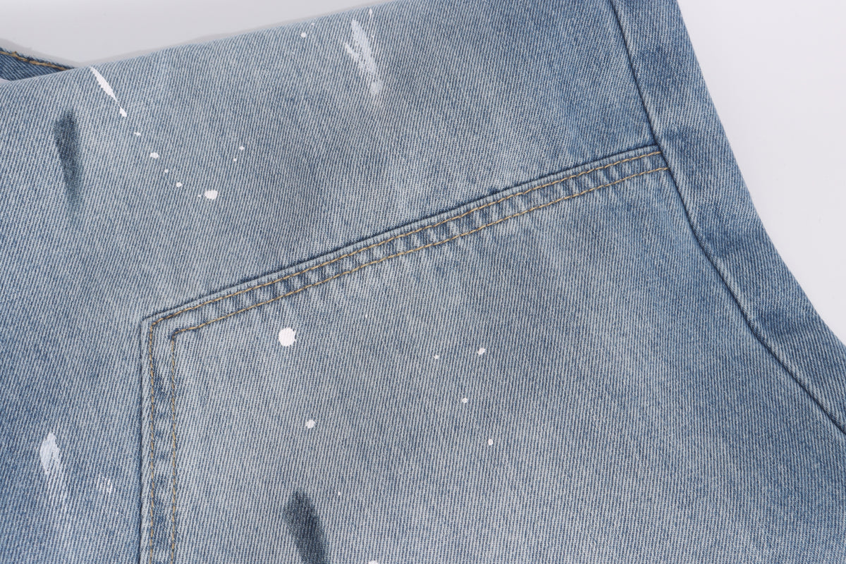 DONOTLOGO High Street Vibe Aesthetic | Unisex Oversized Baggy Jeans | Acid Wash with Tie Sash, Paint Splatter & Knee Dart Detail
