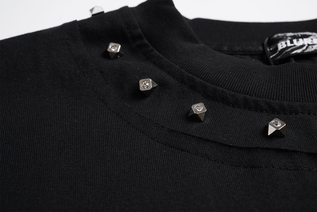Unisex Streetwear Color-Block Raw-Edge Beaded Versatile Short-Sleeve T-Shirt
