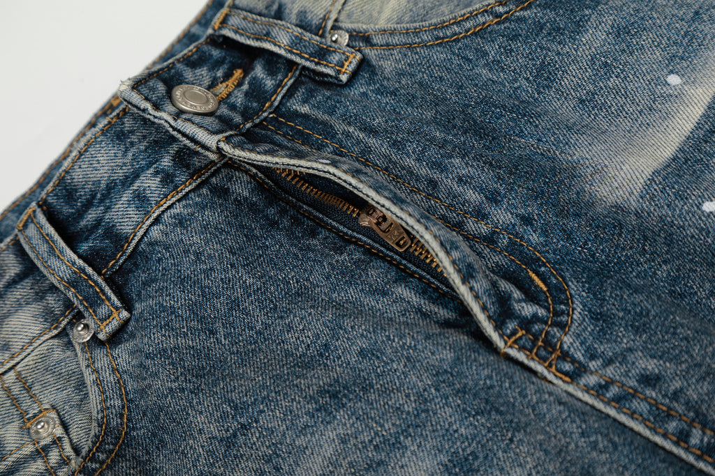 DONOTLOGO Urban Heritage Collection | Unisex Oversized Washed Denim | Retro Aesthetic High-Rise Wide-Leg Bottoms with Authentic Cat Whisker & Splatter Detail
