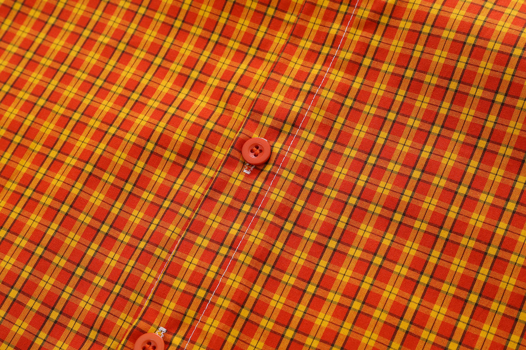 DONOTLOGO Unfailing Retro Grid Shirt | Unisex Oversized Summer Streetwear | Orange Tartan Embroidery Tee