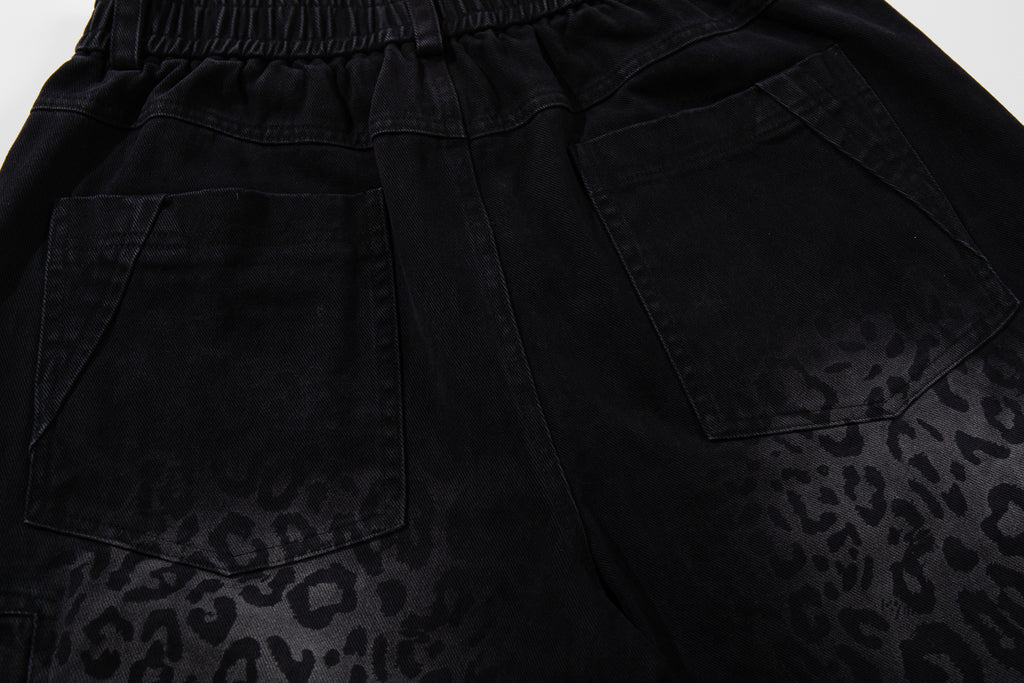 Unisex Vintage Leopard-Print Loose-Fit Gradient Denim Casual Jeans