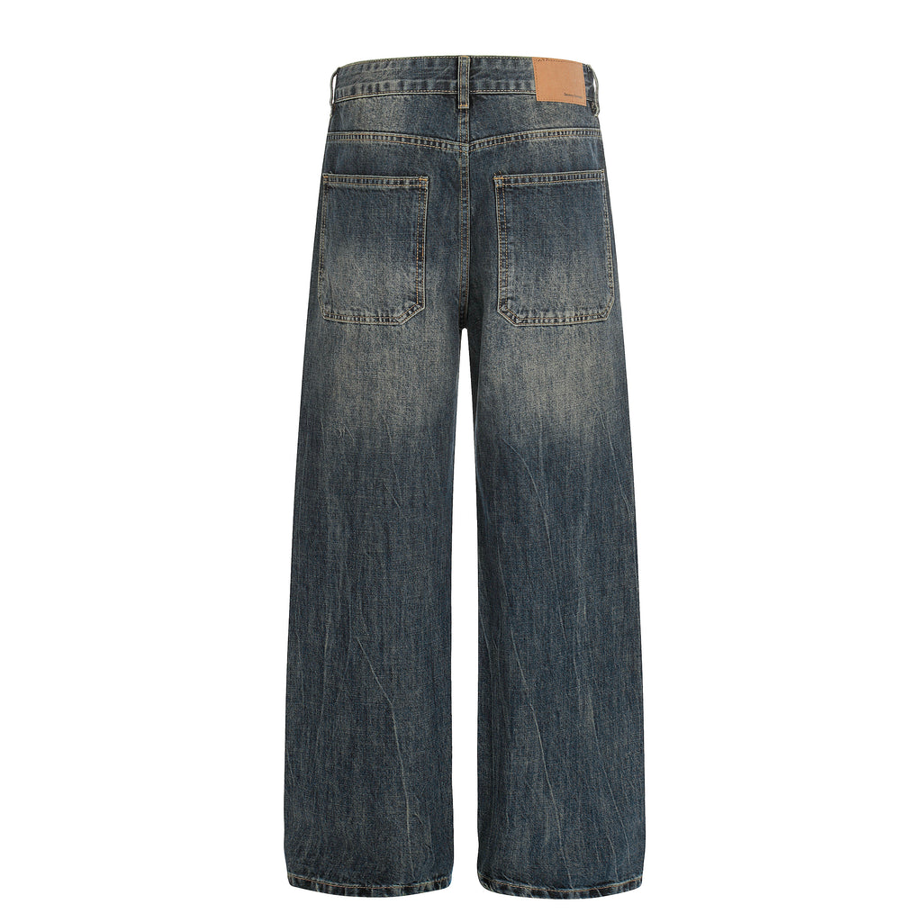 DONOTLOGO Urban Heritage Collection | Unisex Oversized Cat Whisker Denim | Retro Aesthetic High-Rise Wide-Leg Bottoms with Authentic Fade Detail