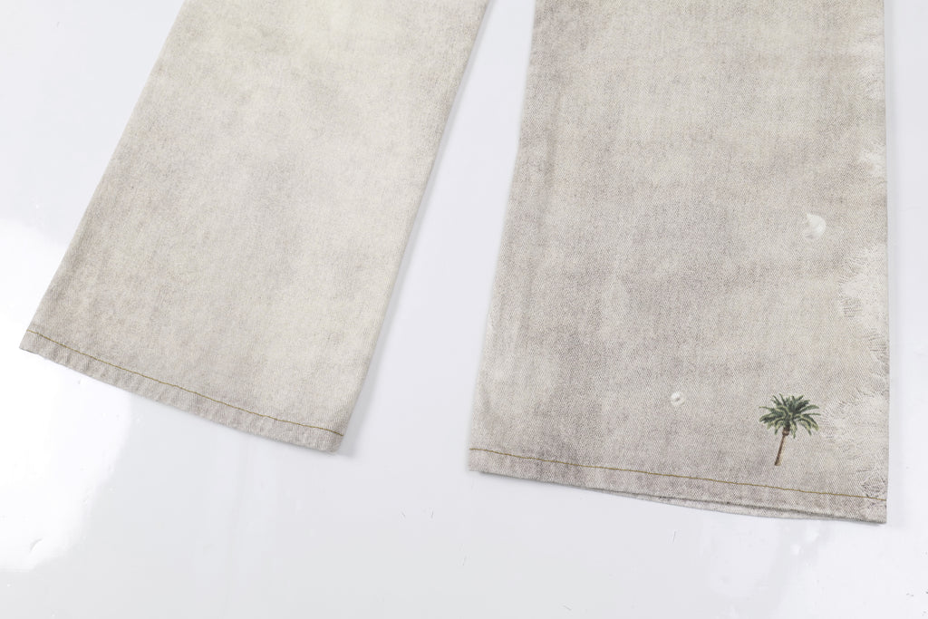 DONOTLOGO Unisex Off-White Distressed Wide-Leg Pants | Paint Splatter, Loose Fit | Summer Streetwear Must-Have