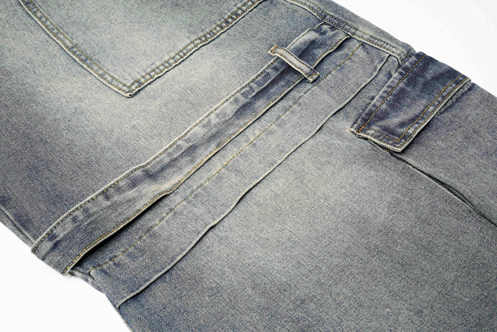 DONOTLOGO Deconstructed Arc Seam Denim - Oversized Patchwork Cargo Pants with Distressed Wash - Avant-Garde Wide Leg Trousers for Men