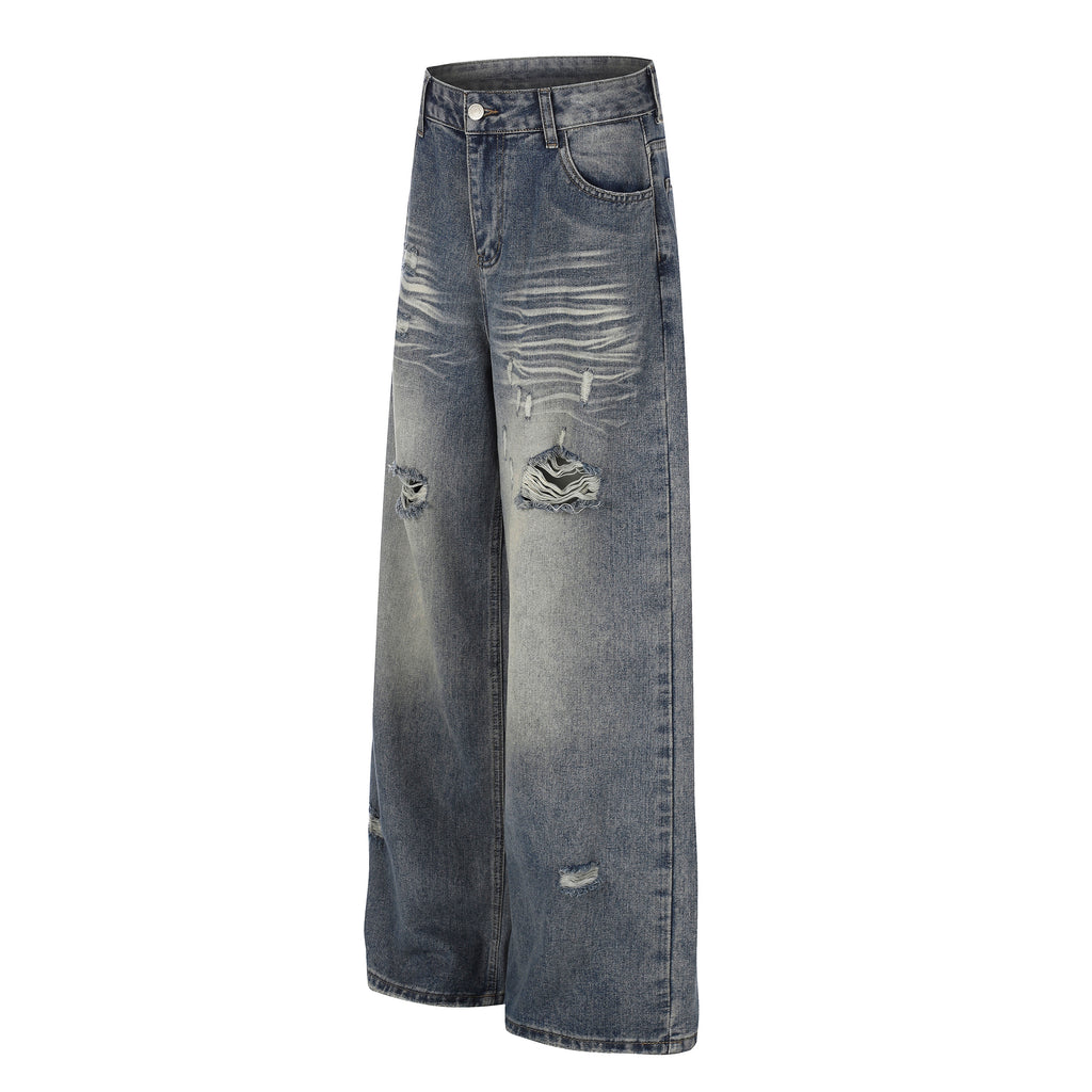 DONOTLOGO Urban Edge Collection | Unisex Relaxed Fit Denim Jeans | Bold Cat Whisker Seaming & Faded Wash Finish with Classic Cotton Denim Fabric