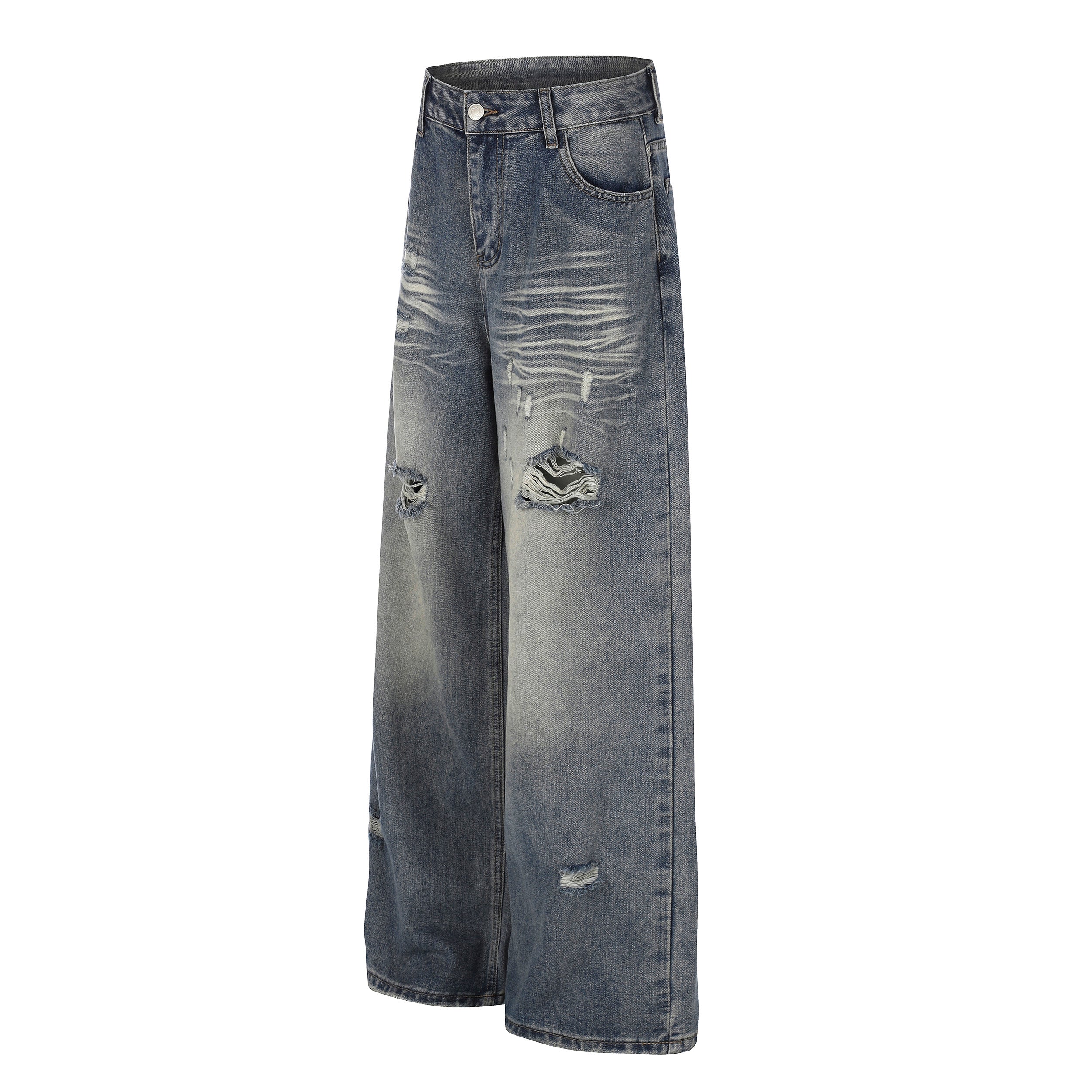DONOTLOGO Urban Edge Collection | Unisex Relaxed Fit Denim Jeans | Bold Cat Whisker Seaming & Faded Wash Finish with Classic Cotton Denim Fabric