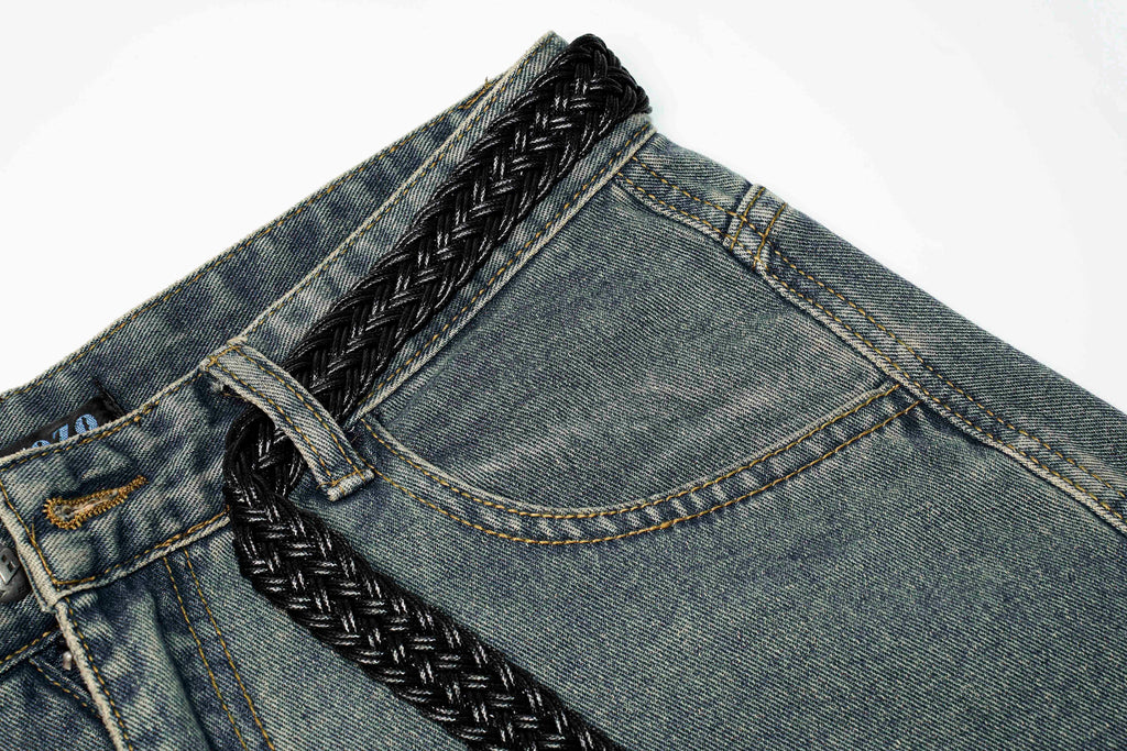 DONOTLOGO Deconstructed Arc Seam Denim - Oversized Patchwork Cargo Pants with Distressed Wash - Avant-Garde Wide Leg Trousers for Men