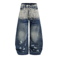 Unisex Eyelet Splashed Design Denim Jeans