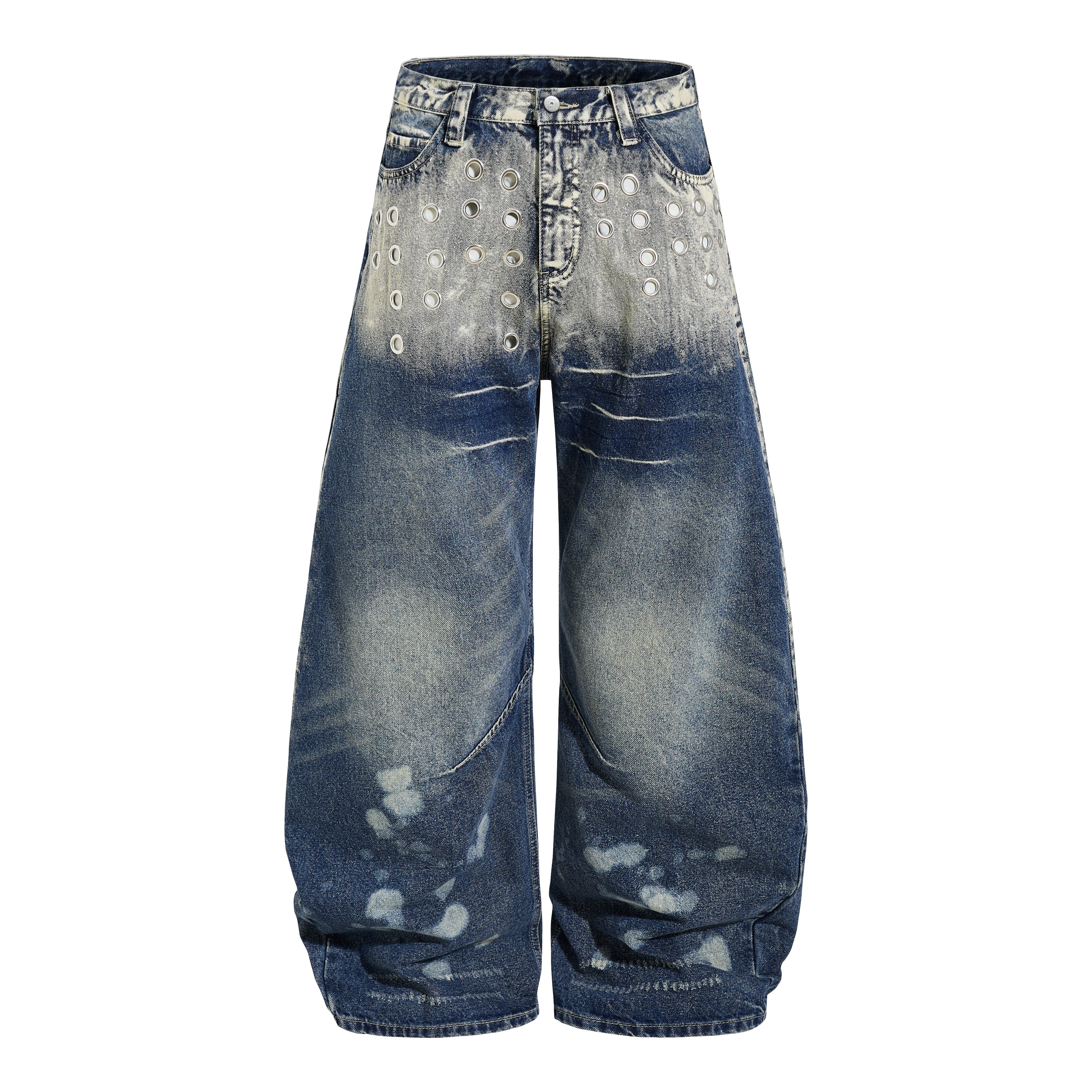Unisex Eyelet Splashed Design Denim Jeans