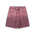 DONOTLOGO Ombre Letter Graphic Denim Shorts | Unisex Distressed Raw Hem Capris | Retro Streetwear Baggy Fit