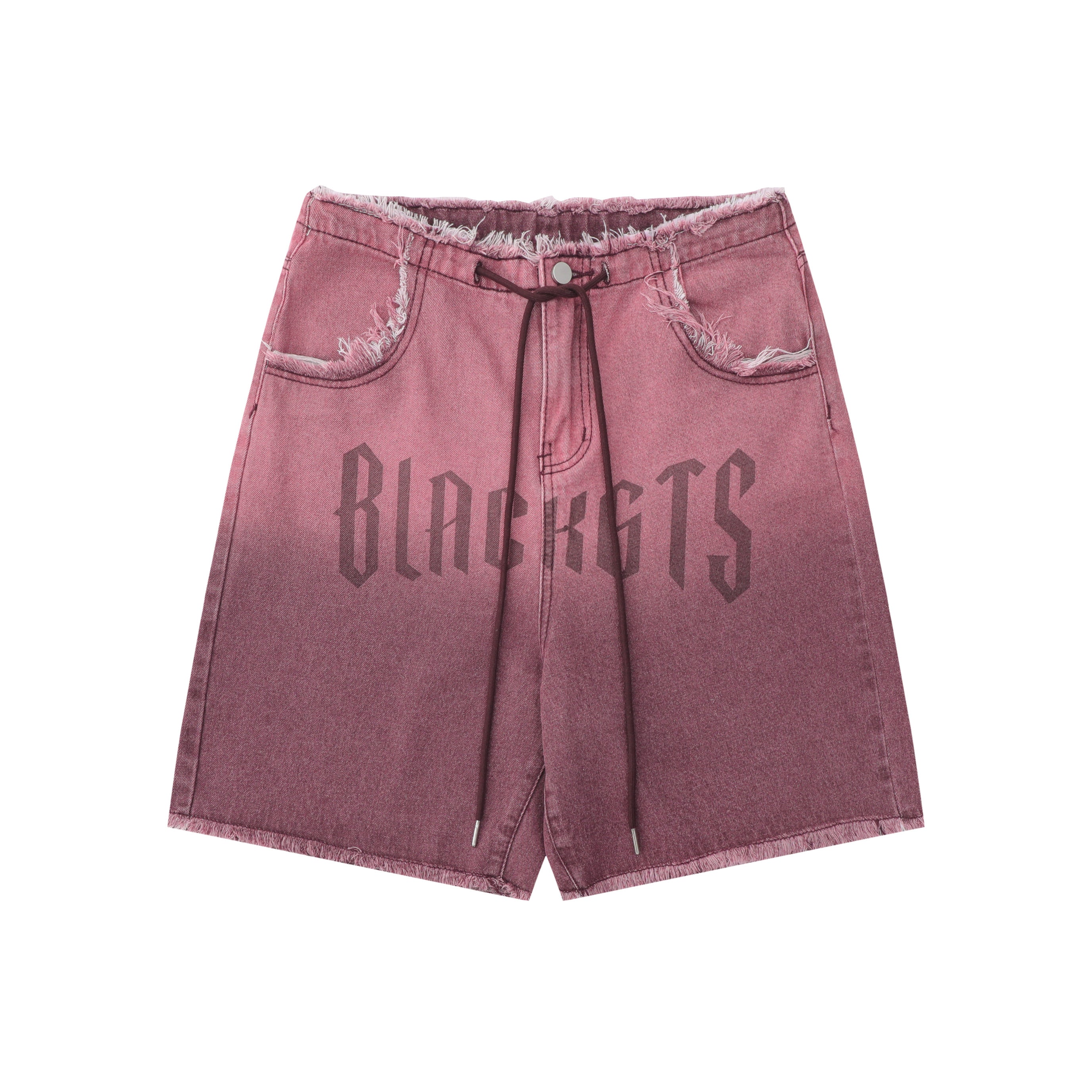DONOTLOGO Ombre Letter Graphic Denim Shorts | Unisex Distressed Raw Hem Capris | Retro Streetwear Baggy Fit