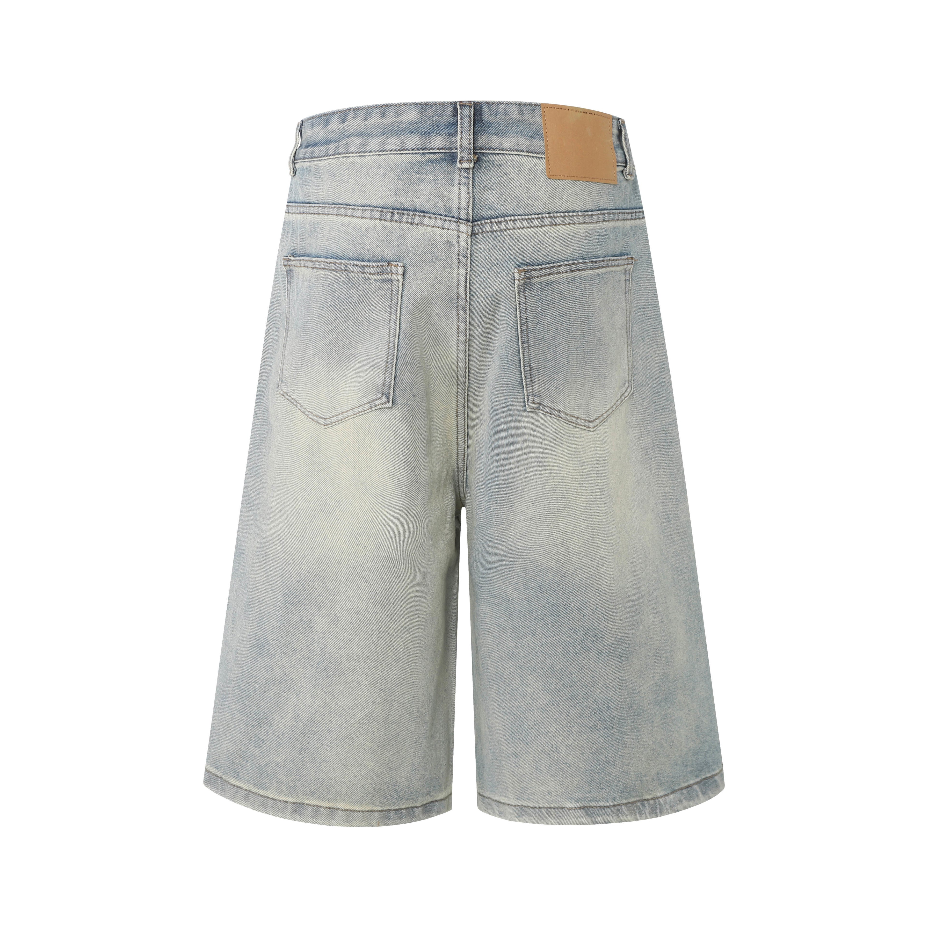 DONOTLOGO Retro Blue Baggy Denim Shorts | Unisex Y2K Wide Leg Trousers with Natural Whiskering & Fade | High Street Relaxed Fit Bottoms