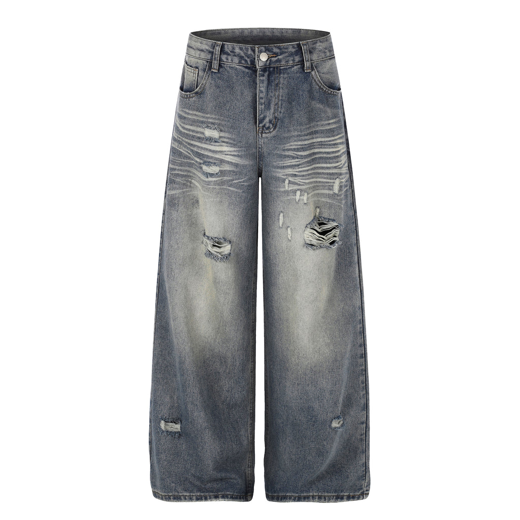DONOTLOGO Urban Edge Collection | Unisex Relaxed Fit Denim Jeans | Bold Cat Whisker Seaming & Faded Wash Finish with Classic Cotton Denim Fabric