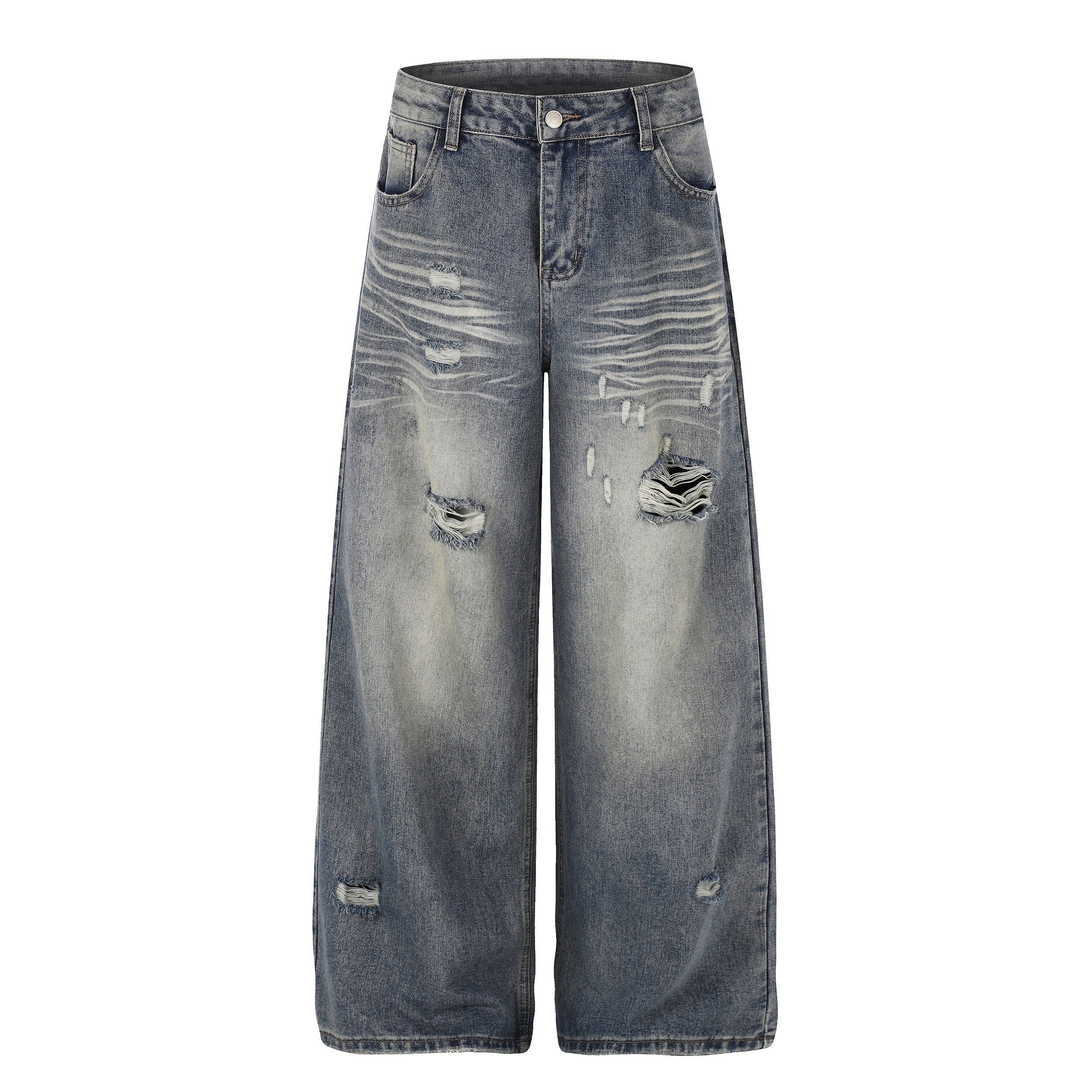 DONOTLOGO Urban Edge Collection | Unisex Relaxed Fit Denim Jeans | Bold Cat Whisker Seaming & Faded Wash Finish with Classic Cotton Denim Fabric
