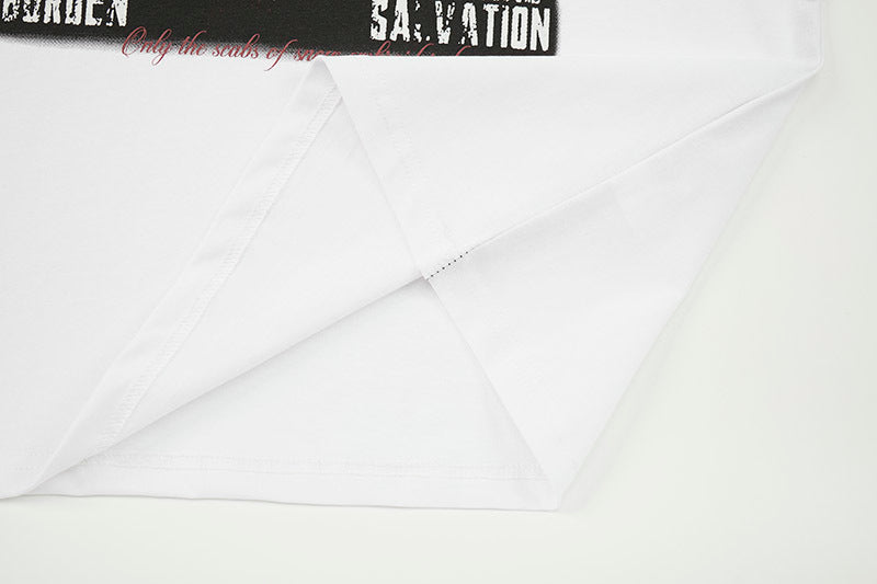 DONOTLOGO Unisex Graphic Layered T-Shirt - Saint Terror Cross Print, Vintage Wash Streetwear
